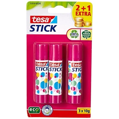 Imagen de tesa Stick Pegamento en Barra ecoLogo de Sin Olor para Papel y Cartón Disolventes Amigable con el Medio Ambiente 3 x 10 g Rosa