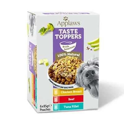 Imagen de Applaws Comida Húmeda para Perros Natural, Surtido de Carne y Pescado sin Granos en Caldo, Paquete 6 Bolsitas 85g