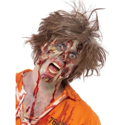 Imagen de Smiffys Kit de zombi látex, pintura facial, sangre falsa, en gel, látex líquido, carne horrorosa, cápsulas sangre, lápizy aplicadores