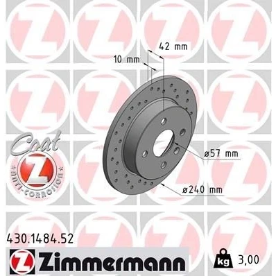 Imagen de ZIMMERMANN SPORT COAT Z 430.1484.52 Disco de freno 240 10 5/4 4 100 macizo, perforado revestido altamente carbonizado OPEL: Astra H Hatchback