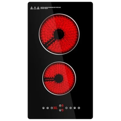 Imagen de Placa Vitrocerámica 2 Fuegos, 3000W Vitroceramica con Controles táctiles y 9 Niveles de Potencia, Sistema Keep warm, Control Seguridad niños