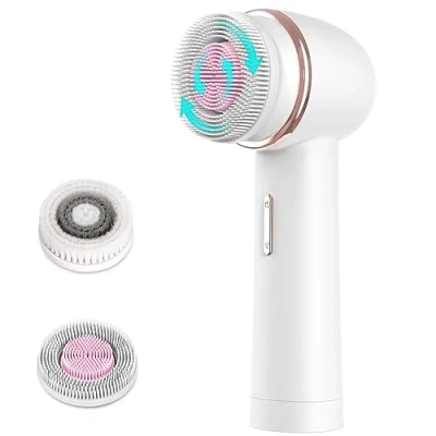 Imagen de MYCARBON Cepillo Limpiador Facial Eléctrico 2500 mAh Recargable Masajeador 2 Modos 360 Rotación Velocidades Cepillos IPX7 Impermeable FCD4 Blanco