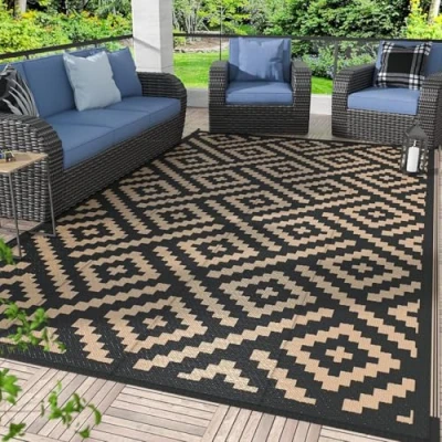 Imagen de HGTRH Alfombra Exterior Terraza Impermeable Lavable, PVC Polipropileno con Agujeros De FijacióN, Muy Resistente Paja Plastico Suelo Plipropileno Trenzado