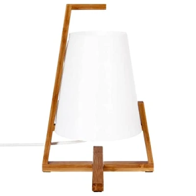 Imagen de Lámpara de mesa original y diseño Pie en bambú pantalla aspecto fibra vidrio.
