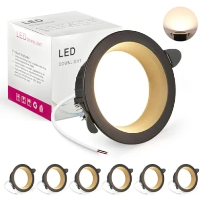 Imagen de BRIMETI Downlight LED Techo Empotrable Negro, 6x 7W Foco Redondo 4000K Luz Blanco Natural IP44, Recorte 70mm, AC 220 240V, de Ultraplano para Dormitorio, Baño, Cocina
