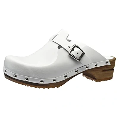 Imagen de Sanita Krisla Zuecos Abiertos Producto Artesanal Original para Mujer de Piel con Suela Madera sostenible Blanco 39 EU