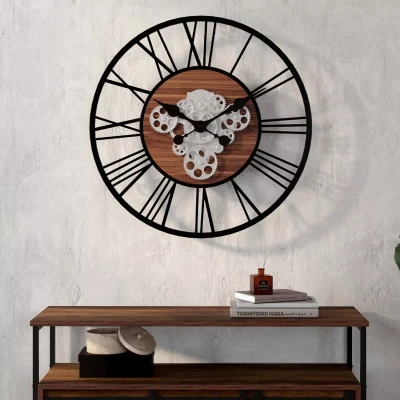 Imagen de IDMarket Reloj de pared 60 cm con engranajes diseño industrial