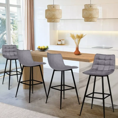 Imagen de IDMarket Juego de 4 taburetes bar Mady terciopelo gris claro