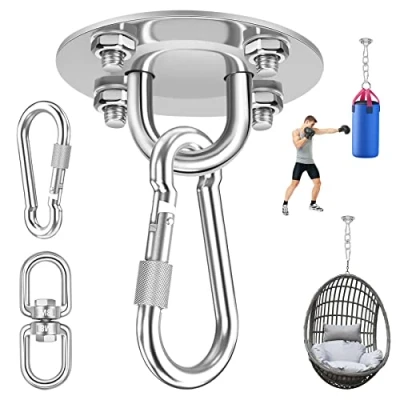Imagen de LUZOON Ganchos de Techo 360 Gancho Resistente Giratorio Acero Inoxidable Juego Suspensión para Saco Boxeo, Silla Colgante, Columpio, Hamaca, Yoga 400KG Capacidad