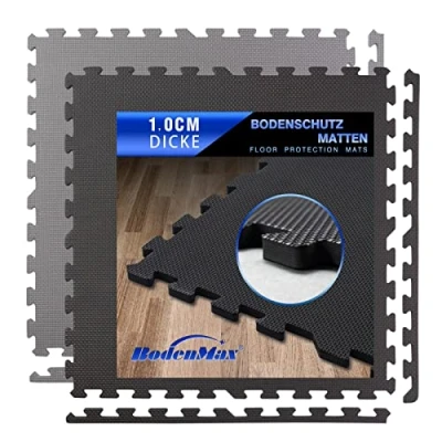 Imagen de BodenMax Esterilla Tatami Puzzle de Espuma EVA para Suelos Gimnasio colchoneta Gimnasia Fitness Negro 58 x 1 cm 48 Piezas
