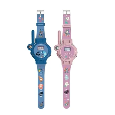 Imagen de Lexibook, Disney Stitch, Relojes Walkie Talkie, 2 Piezas, Alcance hasta 200m, Linterna, Brújula, Recargable, Azul y Rosa, DMWTW1D