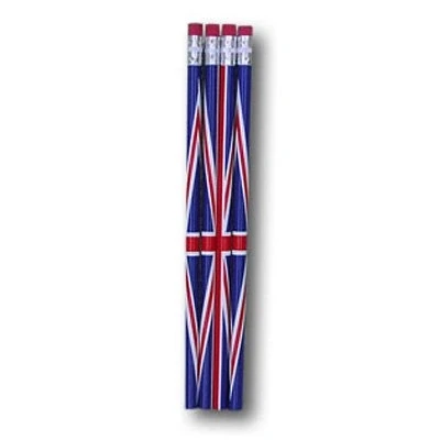 Imagen de Lápices de mina con goma borrar diseño bandera Reino Unido (4 unidades sueltos) Juguetes para bolsas regalo fiesta