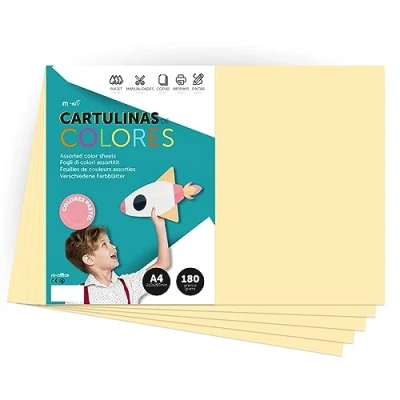 Imagen de Cartulina de Colores, A4 Color Pastel, Folios Colores 180gr para Manualidades, Imprimir tus Documentos y Diseños Creativos, Pastel · m office (x250, crema)