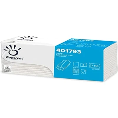Imagen de Papernet Toalla doblada en Z 401793, 20 paquetes de 143 piezas desechables papel celulosa pura, 2 velos, tamaño 23,4 x 23,00 cm