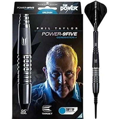 Imagen de TARGET Phil Taylor Power 9 Five Gen 4 18g 95% Tungsten Soft Tip Darts Set Dardos, Generación 4, 18 g