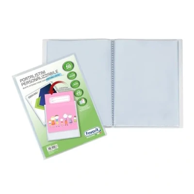 Imagen de FAVORIT Portalista con sobres fijos y bolsillo frontal personalizable para hojas de 50 sobres, 22 x 30 cm, transparente