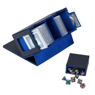 Imagen de Tolesum 3 en 1 Caja de Cartas para MTG con Compartimiento Dado, 2 Ventanas Pantalla Lateral, Magnética Tarjetas Contener 200+ Magic Commander TCG Negro Azul