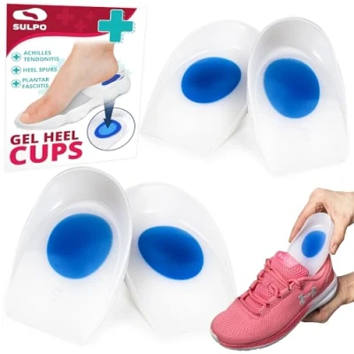 Imagen de SULPO 2 pares de almohadillas gel extrasuaves para el talón, aliviar la fascitis plantar, espolones calcáneos y dolor tendón Aquiles. Tamaño: 40 42