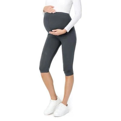 Imagen de Be Mammy Leggins Premamá 3/4 para mujer embarazada Mallas capri maternidad Leggings pirata lactancia Ropa deportiva Embarazo BE20 229 (Grafito, M)