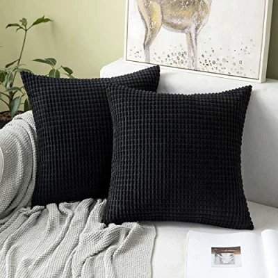 Imagen de MIULEE Funda de Cojín Fundas Almohada Suave Decorativa Cuadrado Pana Granulado Poliéster para Hogar Sofá Silla Cama Sala Estar Dormitorio 40x40cm 2 Piezas Negro