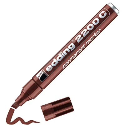 Imagen de edding 2200 C marcador permanente marrón 1 rotulador punta biselada 5 mm indeleble de secado rápido resistente al agua y a los borrones cartón, plástico, madera, metal,tela universal