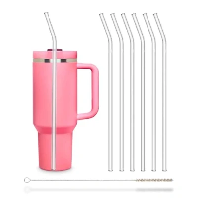 Imagen de Pajitas de cristal reutilizables HALM 6 unidades curvadas 30 cm + cepillo limpieza sin plástico apto para lavavajillas Sostenible botellas, botellas limo