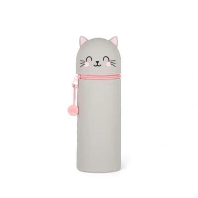 Imagen de Legami Kawaii, Estuche Escolar de Silicona Blanda 2 en 1 Forma Gato, Portalápices Mesa, Cremallera, para Lápices Colores Rotuladores, Altura 18.5 cm