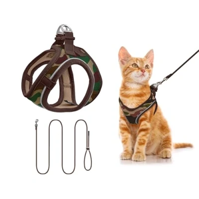 Imagen de Qianruida Arnes Gato Antiescape Arnés y Correa Perro Pequeño para Gatos Cachorro Cachorros de Pecho Camuflaje, XS