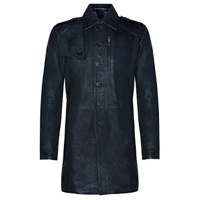 Imagen de Infinity Leather Gabardina Larga Clásica Negra para Hombre de Cuero Auténtico Crombie L