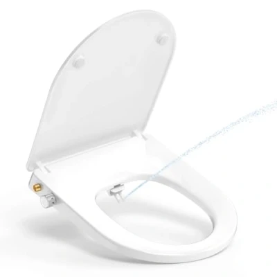 Imagen de Tapa WC Universal con Bidet, YEAUPE PRO Asiento de Inodoro Cierre Suave en Forma D Liberación Rápida para una Fácil Limpieza, No Eléctrico Inodoro,Adaptador Doble Boquilla