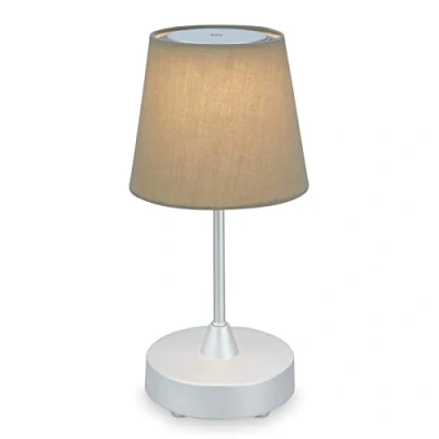 Imagen de BRILONER lámpara LED de sobremesa a pilas, regulable, tela sin cable, función táctil, 3.300K blanco cálido, cromo mate taupe, 300x125 mm (HxD)