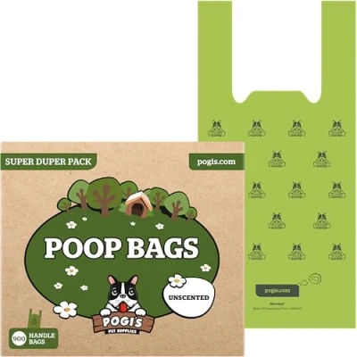 Imagen de Pogi&#039;s Poop Bags 900 Bolsas no perfumados para excremento de Perro con manijas Amarre fácil Biodegradables, Herméticas