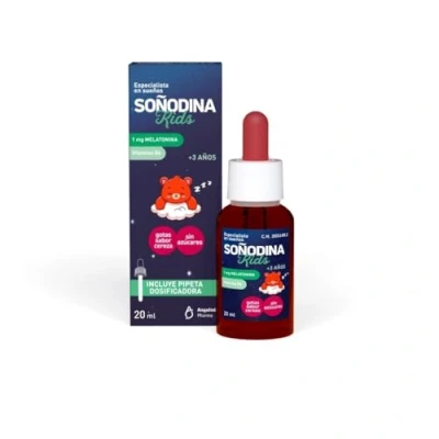 Imagen de Soñodina Kids Gotas Complemento alimenticio a base de melatonina 1 mg. Ayuda conciliar el sueño los más pequeños. Agradable sabor cereza. 20 ml