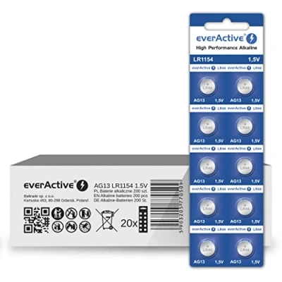 Imagen de everActive 200 Pilas alcalinas AG13 1,5 V, Mini G13 LR1154 LR44, 4 años de Vida útil, Unidades 20