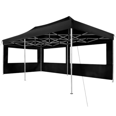 Imagen de tectake® Carpa Plegable, Estructura Robusta, Impermeable, Cenador con Ventanas, Pergolas de Jardin, Toldo Camping, Playa, Exterior, Carpas Impermeables, Cenadores para Jardin 6x3 m Negro
