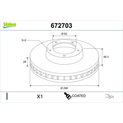 Imagen de VALEO Disco de freno TOYOTA: Corolla XII Familiar, C HR, Hatchback Eje delantero 298mm 28mm 5Taladro(s) ventilado 672703 Discos