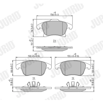 Imagen de JURID 573674J Juego de pastillas freno no preparado para indicador desgaste con clip émbolo sin accesorios FORD: Mondeo 5 Kombi