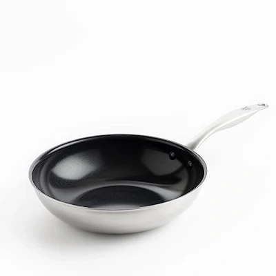Imagen de GreenChef Profile Plus Wok Antiadherente de Acero Inoxidable con Cerámica Saludable 28 cm/3,6 l, Sin PFAS, Inducción, Resistente, Apto para horno hasta 200˚C, Plata &amp; Interior Negro