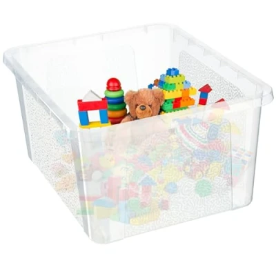 Imagen de KADAX caja de almacenamiento rectangular con tapa, contenedor apilable, plástico, que ahorra espacio (20 L, transparente)
