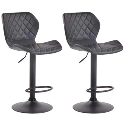 Imagen de CLP Set De 2 Taburetes Cork Tapizados En Simil Cuero I Sillas Altas Regulables Altura &amp; Giratorias Bar Modernos, Color:Negro, Color del Marco:Negro