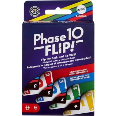 Imagen de Mattel Games Phase 10 Flip juego de cartas los creadores UNO, mesa familiar con doble cara, y fases especiales colores, juguete regalo para niños niñas +7 años, HYN12