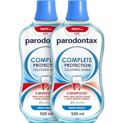 Imagen de Parodontax Colutorio Complete Protection, Enjuague Bucal Diario Con 0% Alcohol, Para Unas Encías Sanas y Dientes Fuertes, Sabor Menta Fresca, Pack 2 x500ml