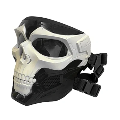 Imagen de WISEONUS Airsoft Táctico Skull Messenger Masks Equipo de protección Máscara Facial Completa para Caza Halloween Paintball CS Wargame (Negro Blanco)