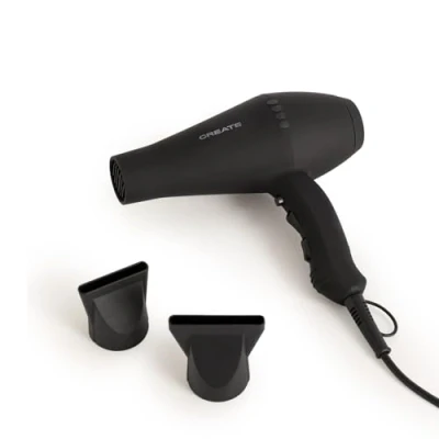 Imagen de CREATE/HAIR STYLER/Secador de pelo negro/Motor AC, rápido, 2 cabezales incluidos, 3 temperaturas, función frío, velocidades aire, 2100W