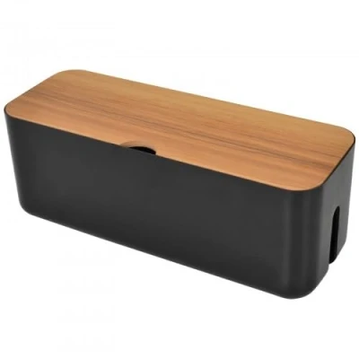 Imagen de Caja Cables,Caja Organizador de Gestión Cables con Tapa bambú,Caja Guarda para Oculta y Recoge Regletas (Negro)