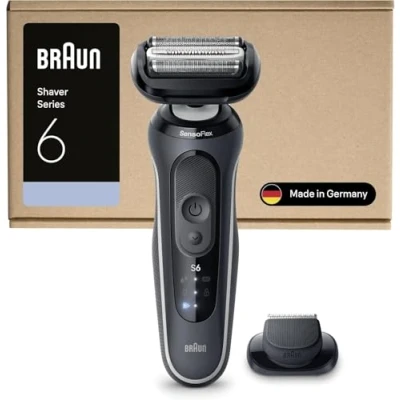 Imagen de Braun Afeitadora Eléctrica Hombre Series 6, Máquina De Afeitar En Seco Y Mojado, 2 Modos Afeitado, 60 Min Uso, Carga Rápida, Recortadora Precisión, Estuche Viaje, 62 G1200SI, Gris