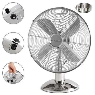 Imagen de Pventilador De Mesa, Silencioso, Retro, Diámetro Exterior 30 Cm, 3 Velocidades, Oscilante, Diseño Vintage, Cuerpo Cromado Metálico Roficare Vl 3063m 35w
