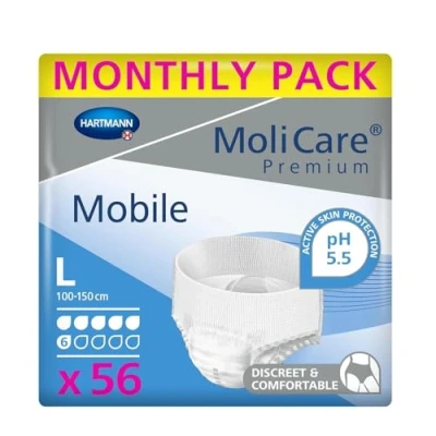 Imagen de MoliCare Premium Mobile Desechable: Uso discreto para mujeres y hombres con incontinencia; 6 gotas, talla L, paquete de 56