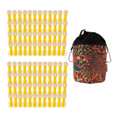 Imagen de bellaCott Juego de 96 pinzas para la ropa con muelles compresión acero inoxidable y agarre suave, color amarillo blanco 1 bolsa