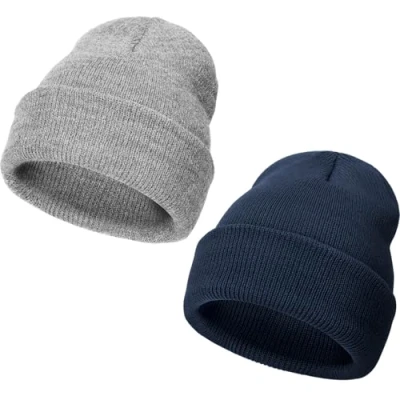 Imagen de DRESHOW Gorro de Punto con Dobladillo Hombre Mujer Invierno Algodón Unisex Beanie Diseño Clásico 2 Piezas